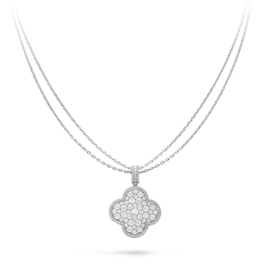 [LuckyStar]CLOVER 25MM SILBER VOLLER DIAMANT BIG CLOVER HALSKETTE