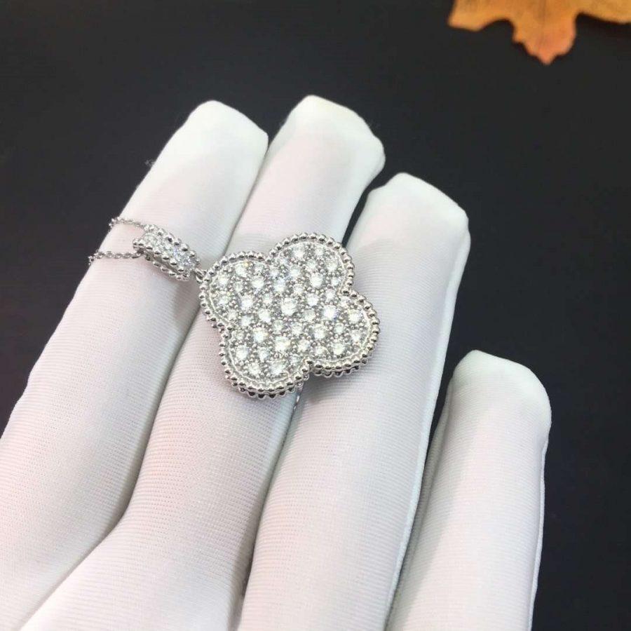 [LuckyStar]CLOVER 25MM SILBER VOLLER DIAMANT BIG CLOVER HALSKETTE