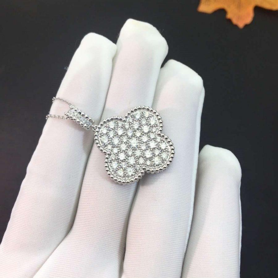 [LuckyStar]CLOVER 25MM SILBER VOLLER DIAMANT BIG CLOVER HALSKETTE