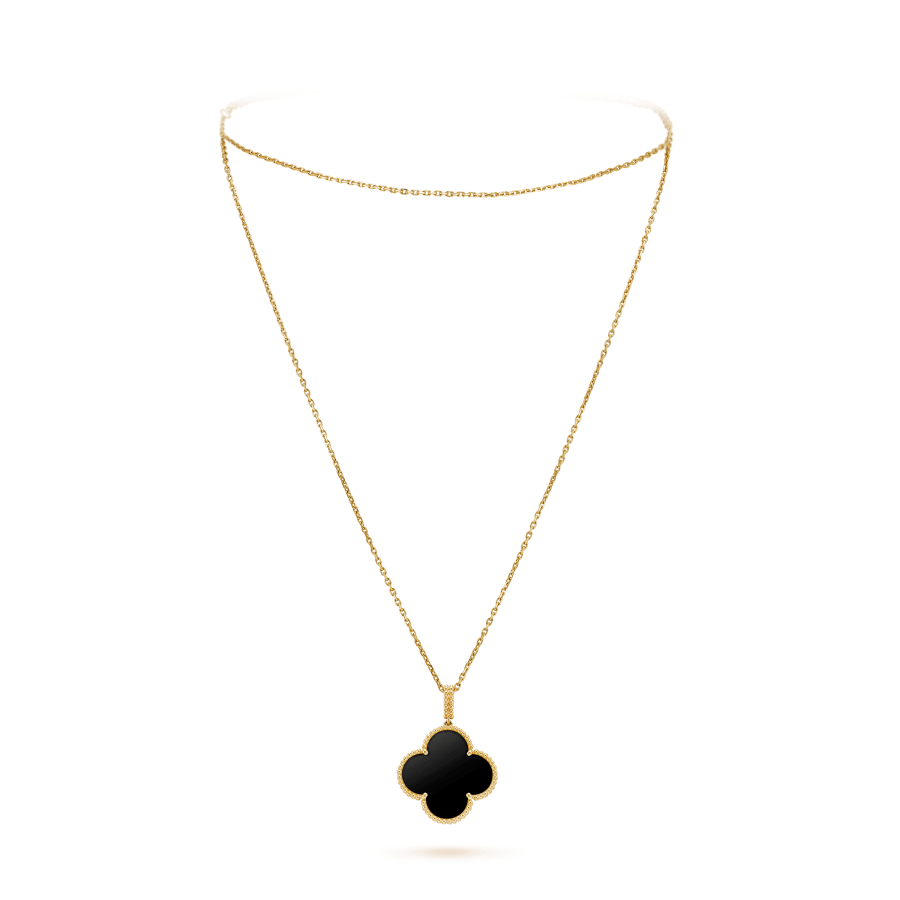 [LuckyStar]CLOVER 25MM GOLD ONYX GROßE KLEEKETTE
