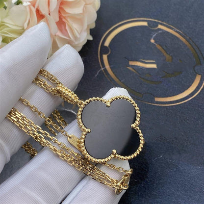 [LuckyStar]CLOVER 25MM GOLD ONYX GROßE KLEEKETTE