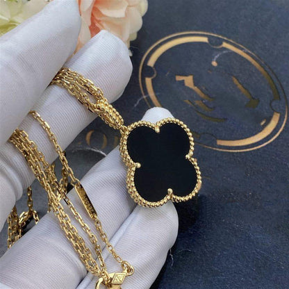 [LuckyStar]CLOVER 25MM GOLD ONYX GROßE KLEEKETTE