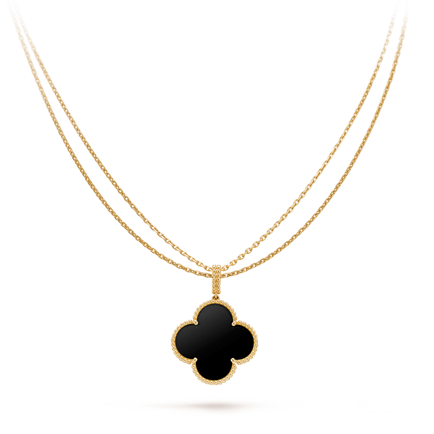[LuckyStar]CLOVER 25MM GOLD ONYX GROßE KLEEKETTE