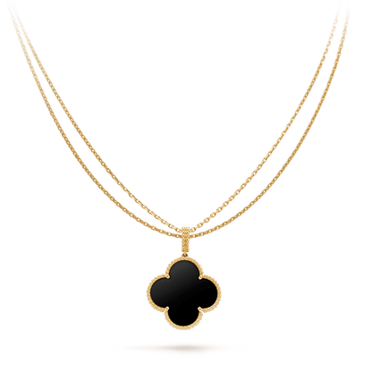 [LuckyStar]CLOVER 25MM GOLD ONYX GROßE KLEEKETTE