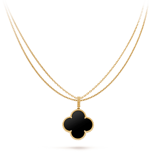 [LuckyStar]CLOVER 25MM GOLD ONYX GROßE KLEEKETTE