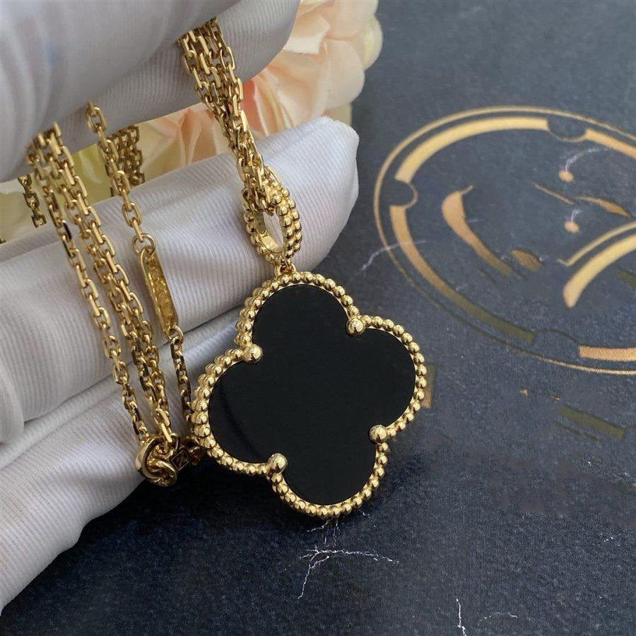 [LuckyStar]CLOVER 25MM GOLD ONYX GROßE KLEEKETTE