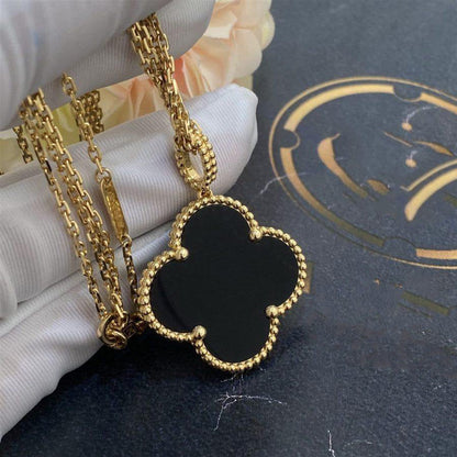 [LuckyStar]CLOVER 25MM GOLD ONYX GROßE KLEEKETTE