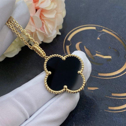 [LuckyStar]CLOVER 25MM GOLD ONYX GROßE KLEEKETTE
