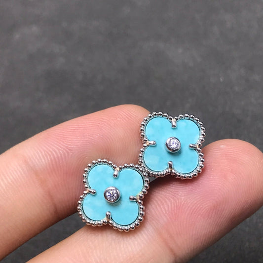 [LuckyStar]CLOVER 1 DIAMANT BLAUER HIMMEL SILBER OHRRINGE