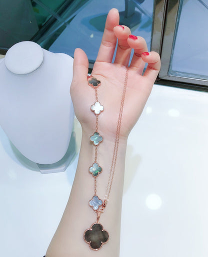 [LuckyStar]Kombiniertes Armband mit 5 Motiven und Halskette Dark Perlmutt Roségold