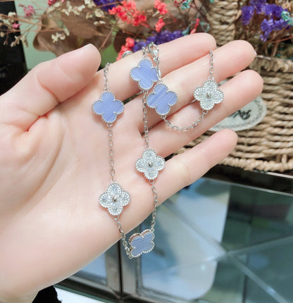 [LuckyStar]CLOVER 10 MOTIVE CHALCEDON DIAMANTEN SILBER HALSKETTE