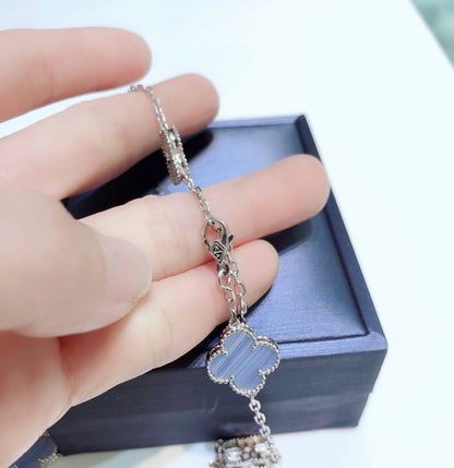 [LuckyStar]CLOVER 10 MOTIVE CHALCEDON DIAMANTEN SILBER HALSKETTE