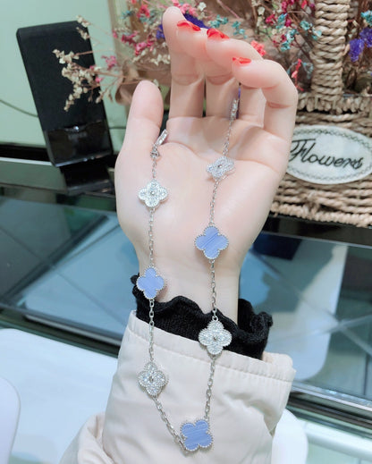 [LuckyStar]CLOVER 10 MOTIVE CHALCEDON DIAMANTEN SILBER HALSKETTE
