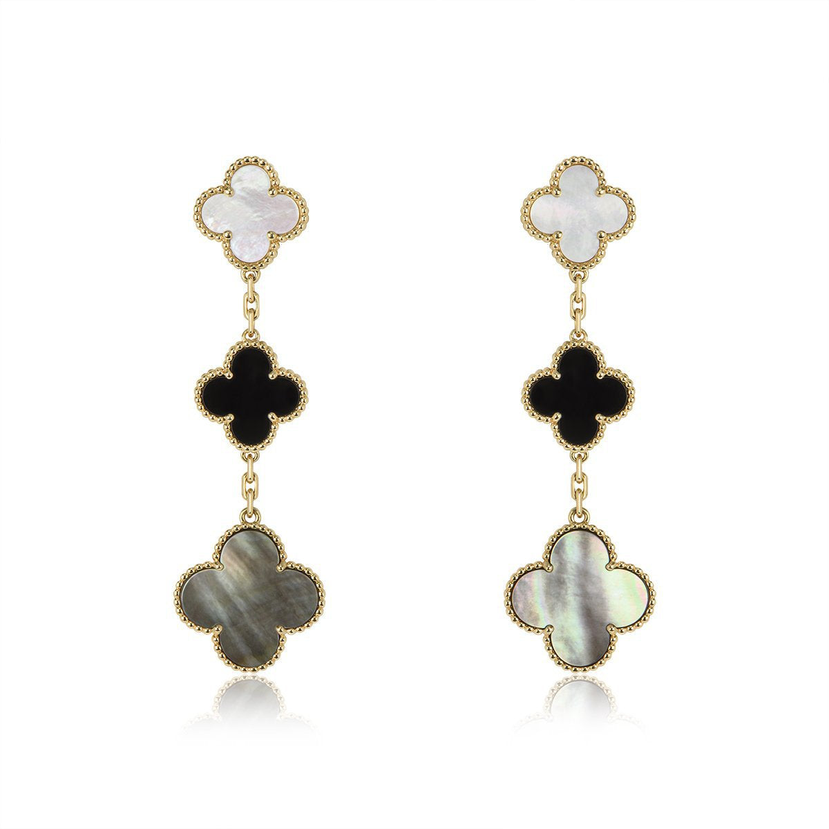 [LuckyStar]CLOVER OHRRINGE GOLD ONYX MOP 3 MOTIV 