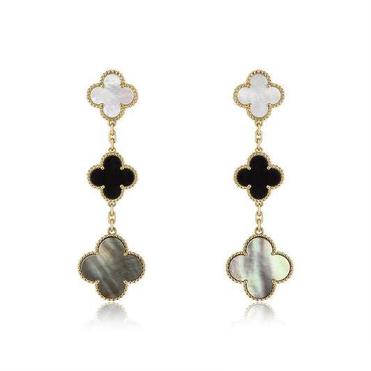 [LuckyStar]CLOVER OHRRINGE GOLD ONYX MOP 3 MOTIV 