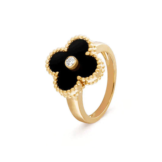 [LuckyStar] KLEEBLATT ONYX RING GOLD DIAMANT