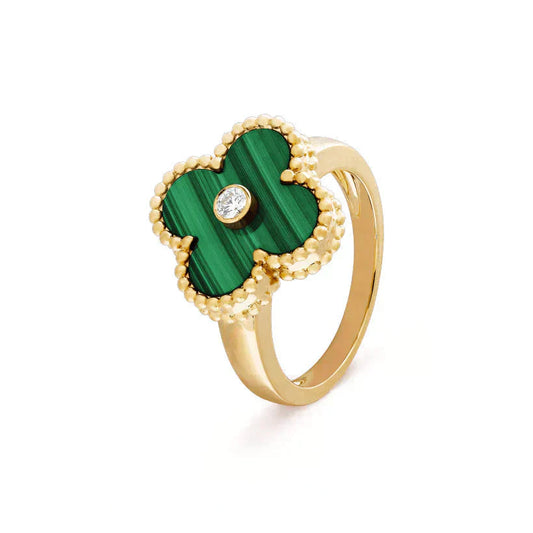 [LuckyStar]CLOVER MALACHIT RING GOLD DIAMANT