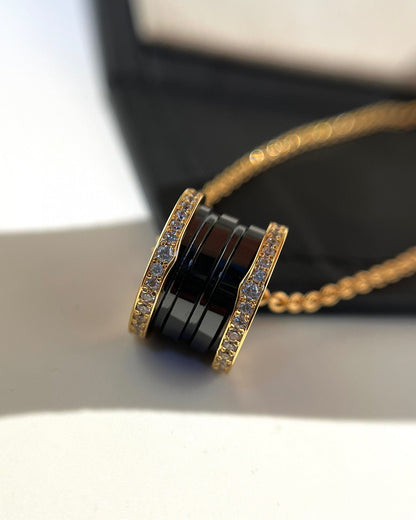 [LuckyStar]ZERO 1 SCHWARZE KERAMIK DIAMANT ROSGOLD HALSKETTE