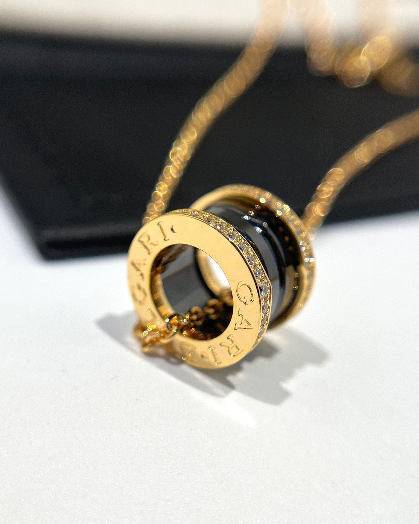 [LuckyStar]ZERO 1 SCHWARZE KERAMIK DIAMANT ROSGOLD HALSKETTE